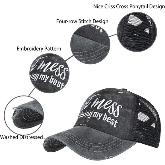 Women s Mesh Baseball Cap with Criss Cross Ponytail Hole Adjustable Size main image 6